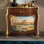 Aparador de sala em madeira com decoração veneziana Made in Italy - Ottaviano Viadurini