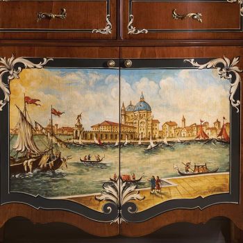 Aparador de sala de estar em madeira com decoração veneziana Made in Italy - Ottaviano