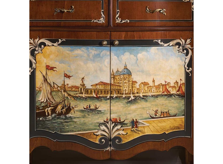 Aparador de sala de estar em madeira com decoração veneziana Made in Italy - Ottaviano