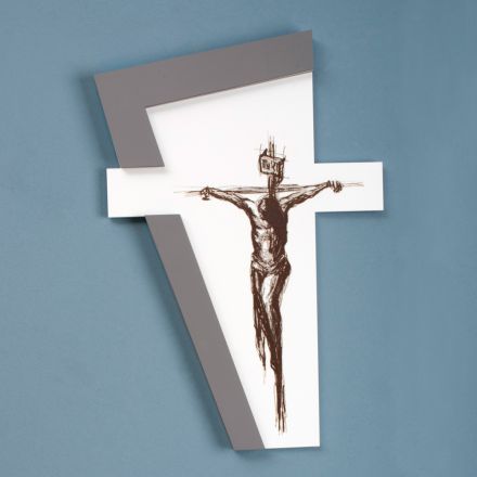 Crucifixo branco e cinza feito com gravação a laser feito na Itália - Egle Viadurini