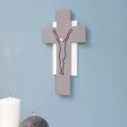 Crucifixo branco e cinza feito com gravação a laser feito na Itália - Nadia Viadurini