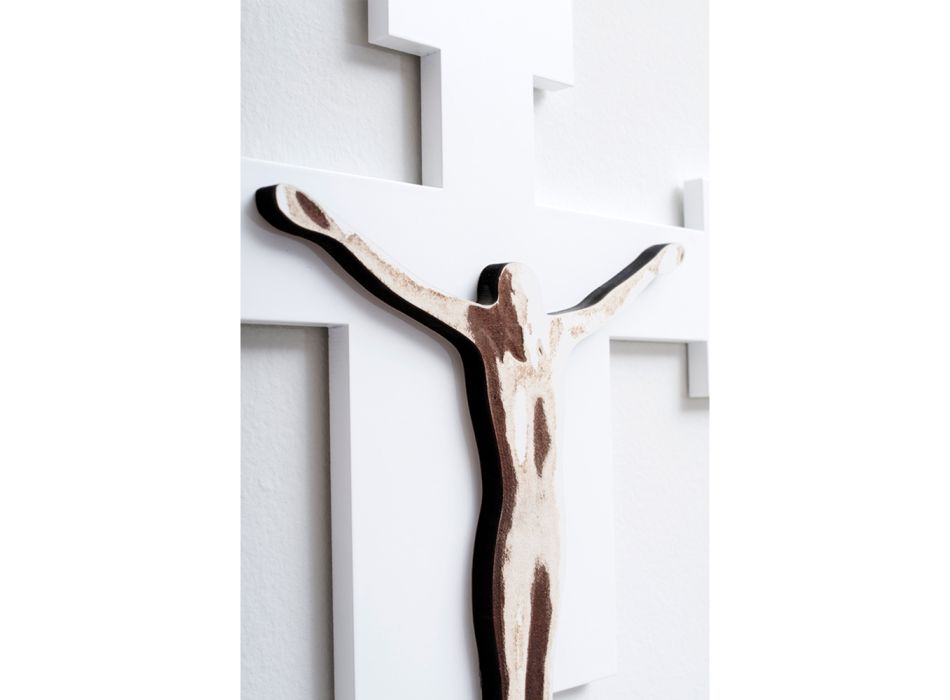 Crucifixo Salvador Branco Gravado a Laser Fabricado na Itália - Glora Viadurini