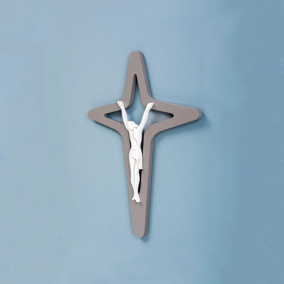 Crucifixo Christo branco e cinza gravado a laser fabricado na Itália - Teresa Viadurini