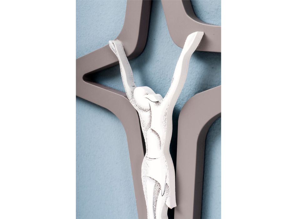 Crucifixo Christo branco e cinza gravado a laser fabricado na Itália - Teresa Viadurini