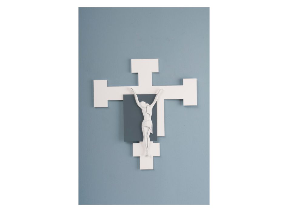 Crucifixo feito com gravação a laser branco e cascalho feito na Itália - Evelina Viadurini