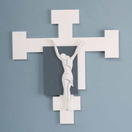 Crucifixo feito com gravação a laser branco e cascalho feito na Itália - Evelina Viadurini