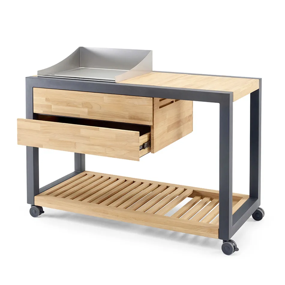 Cozinha de exterior 140x65x93 cm em teca maciça e alumínio - Convivial Viadurini