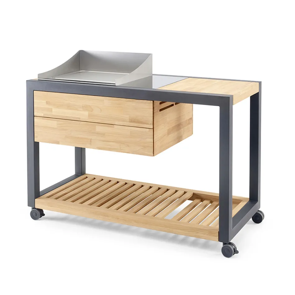 Cozinha de exterior 140x65x93 cm em teca maciça e alumínio - Convivial Viadurini