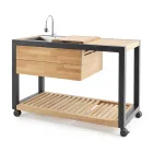 Cozinha de exterior 140x65x93 cm em teca maciça e alumínio - Convivial Viadurini