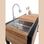 Cozinha de exterior 140x65x93 cm em teca maciça e alumínio - Convivial Viadurini