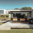 Cozinha de exterior 140x65x93 cm em teca maciça e alumínio - Convivial Viadurini