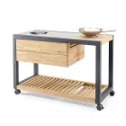 Cozinha de exterior 140x65x93 cm em teca maciça e alumínio - Convivial Viadurini