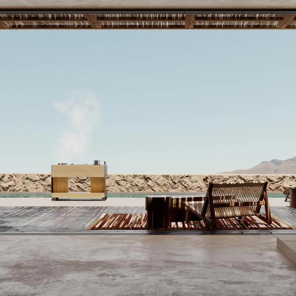 Cozinha de exterior 141x70x93 cm em teca maciça e alumínio - Stilosa Viadurini