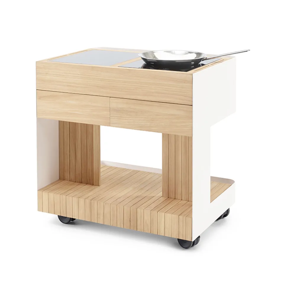 Cozinha de exterior 96x70x93 cm em teca maciça e alumínio - Refined Viadurini