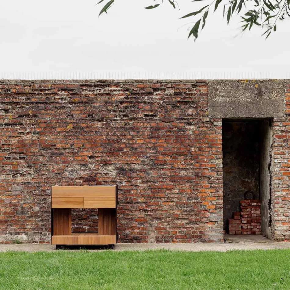 Cozinha de exterior 96x70x93 cm em teca maciça e alumínio - Refined Viadurini