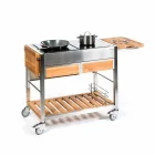 Cozinha ao ar livre moderna com rodas de madeira e aço - Buoncalliope Viadurini