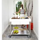 Cozinha moderna sobre rodas para jardim ao ar livre em madeira e aço - Calliope Viadurini