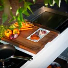 Cozinha moderna sobre rodas para jardim ao ar livre em madeira e aço - Calliope Viadurini