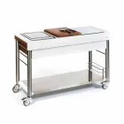 Cozinha moderna sobre rodas para jardim ao ar livre em madeira e aço - Calliope Viadurini