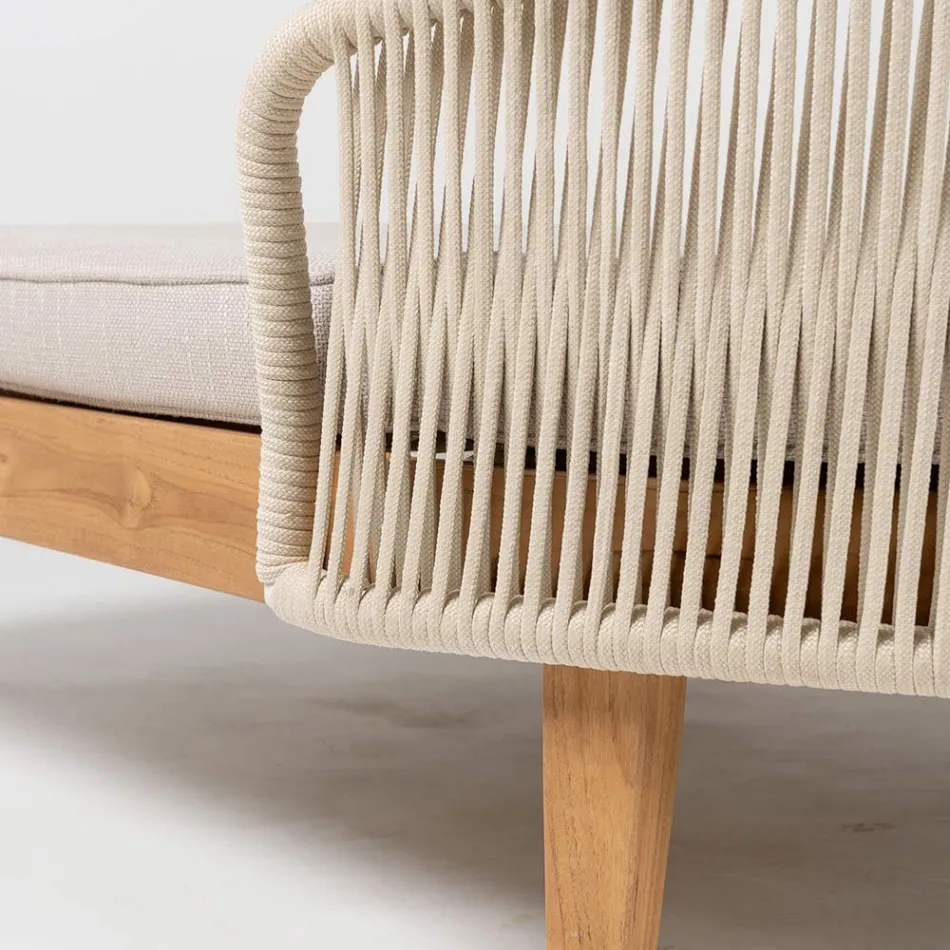 Espreguiçadeira de jardim em teca, alumínio, corda e almofadas - Jacuzzi Viadurini