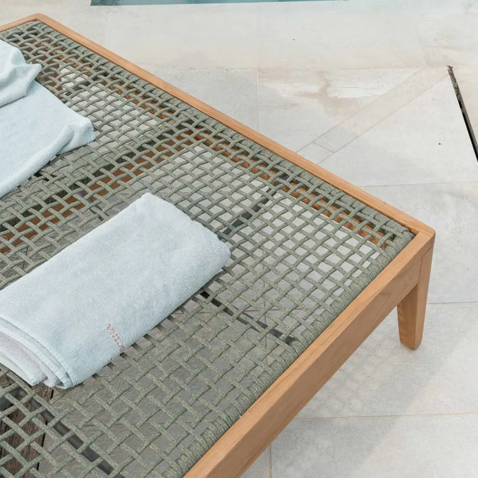 Espreguiçadeira de jardim em teca, alumínio, corda e almofadas - Jacuzzi Viadurini