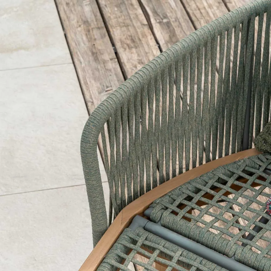 Espreguiçadeira de jardim em teca, alumínio, corda e almofadas - Jacuzzi Viadurini