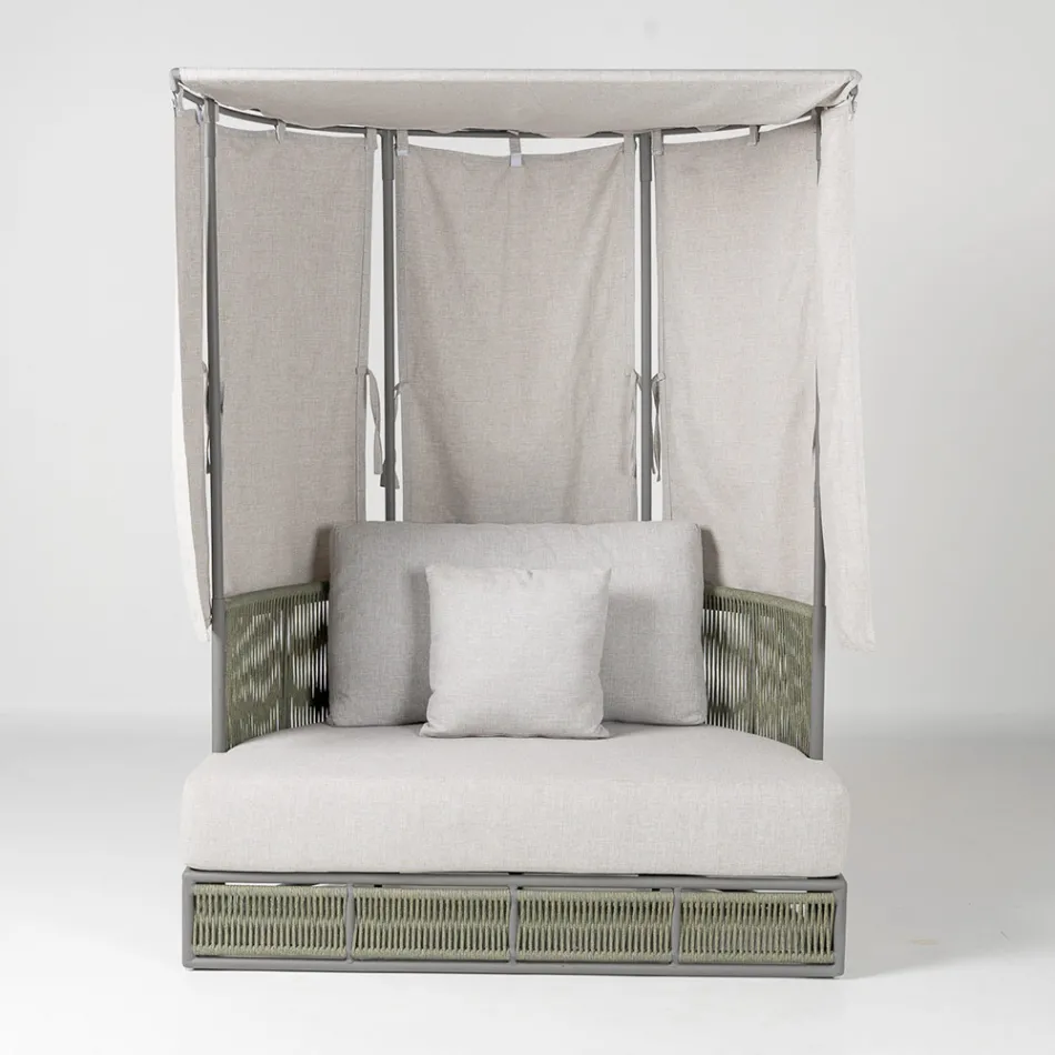 Chaise longue de jardim em teca, alumínio e corda com almofadas - Arcangelo Viadurini