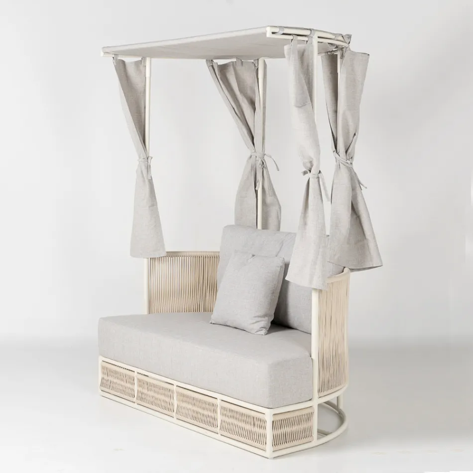 Chaise longue de jardim em teca, alumínio e corda com almofadas - Arcangelo Viadurini