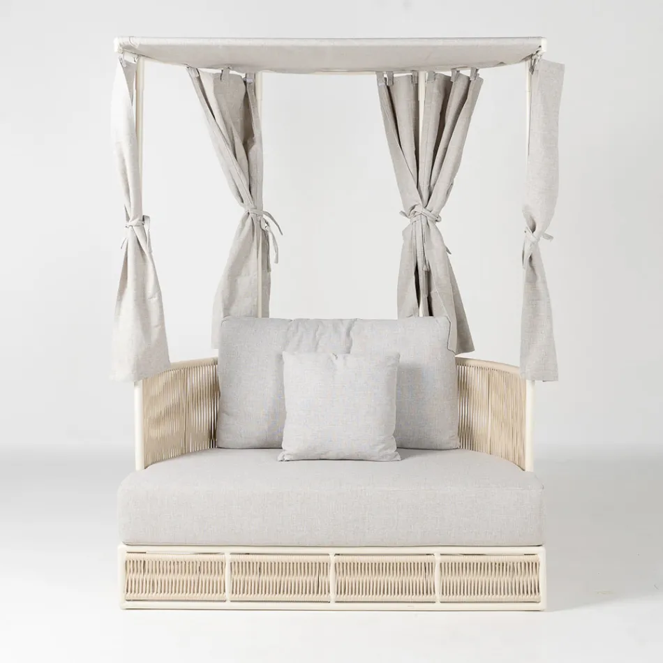 Chaise longue de jardim em teca, alumínio e corda com almofadas - Arcangelo Viadurini