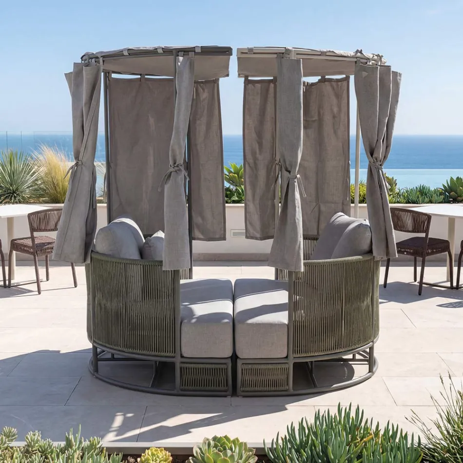 Chaise longue de jardim em teca, alumínio e corda com almofadas - Arcangelo Viadurini