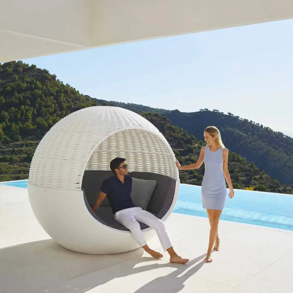 Design redondo de sofá-cama de jardim luxuoso com corda trançada - Ulm Moon by Vondom Viadurini