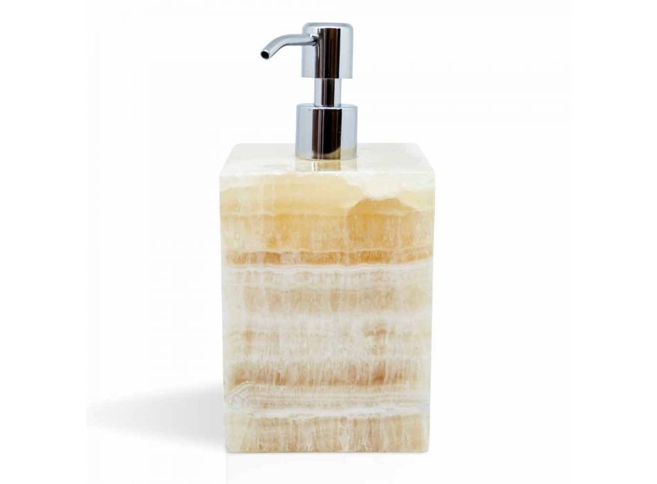 Dispensador de sabonete líquido para banheiro com design quadrado em mármore Portoro - Maelissa Viadurini