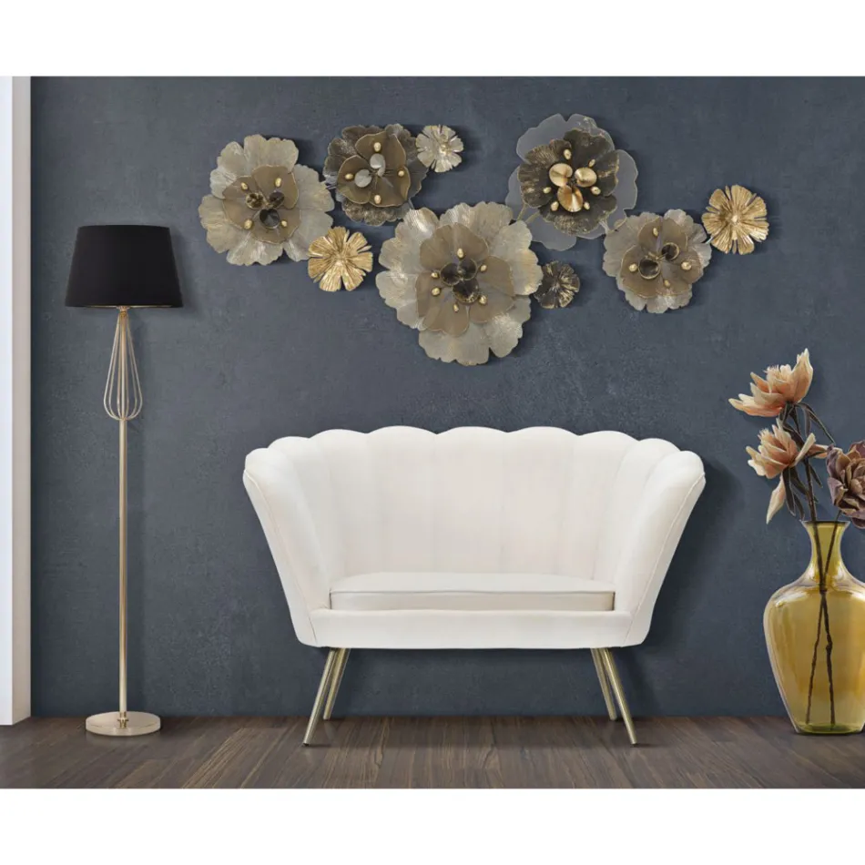 Sofá Moderno de 2 Lugares em Veludo com Pés de Ferro Dourado - Annina Viadurini