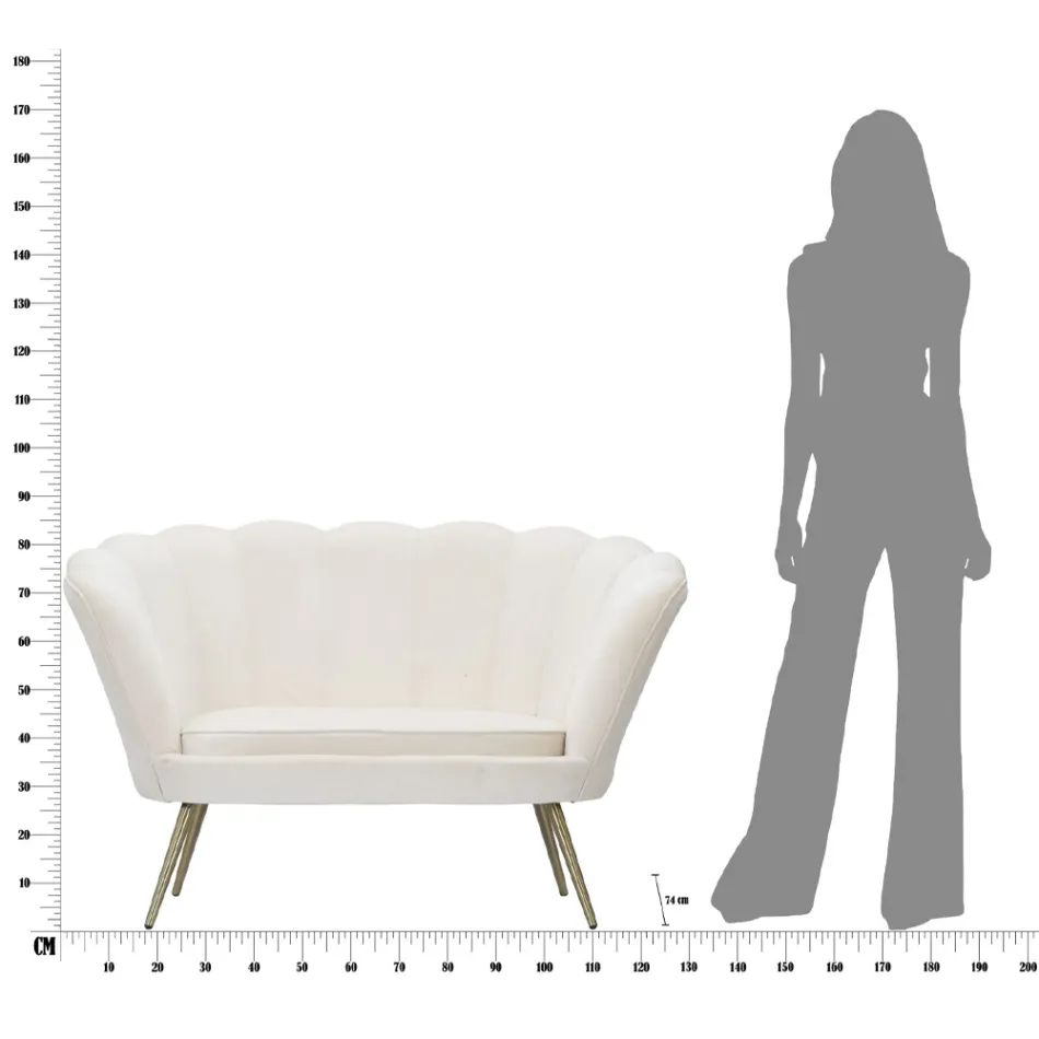 Sofá Moderno de 2 Lugares em Veludo com Pés de Ferro Dourado - Annina Viadurini