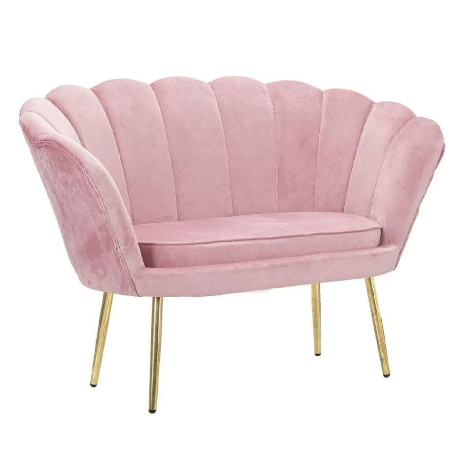 Sofá Moderno de 2 Lugares em Veludo com Pés de Ferro Dourado - Annina Viadurini