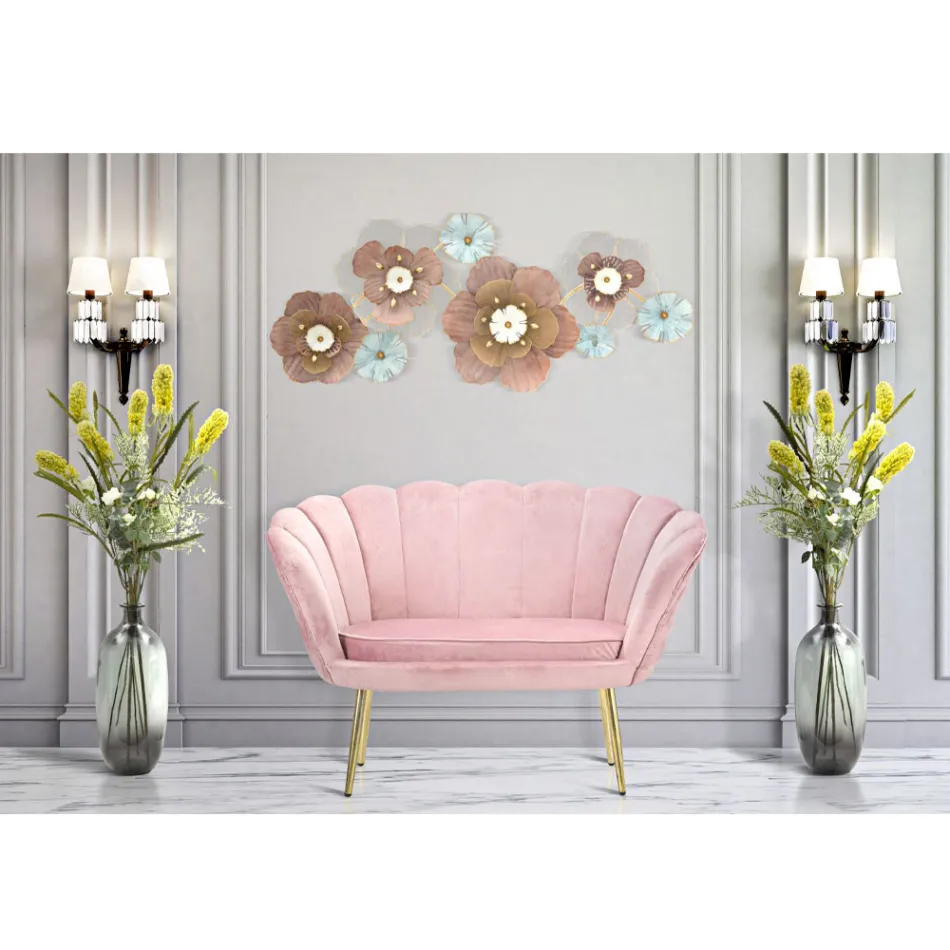 Sofá Moderno de 2 Lugares em Veludo com Pés de Ferro Dourado - Annina Viadurini