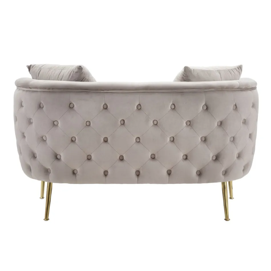 Sofá 2 Lugares Estofado em Veludo com Pés de Ferro - Annetta Viadurini