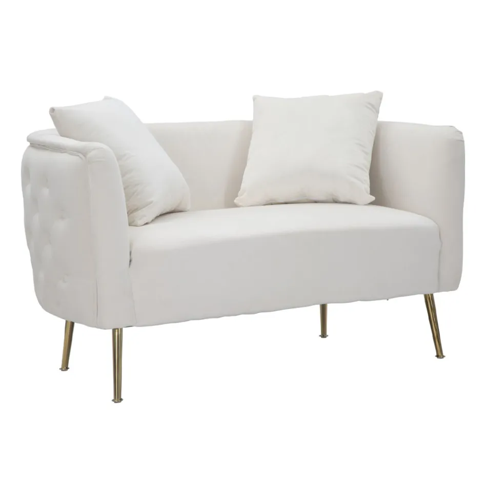 Sofá 2 Lugares Estofado em Veludo com Pés de Ferro - Annetta Viadurini