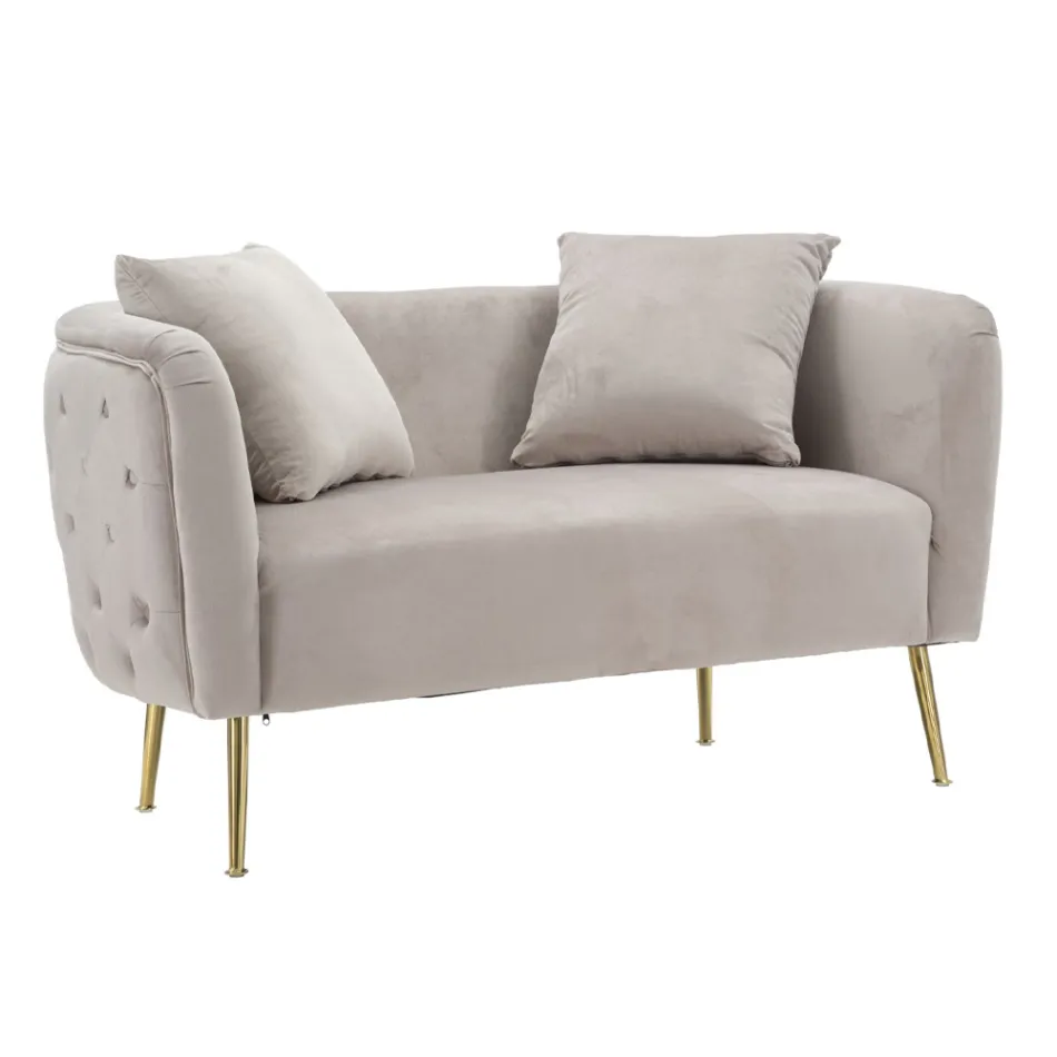 Sofá 2 Lugares Estofado em Veludo com Pés de Ferro - Annetta Viadurini