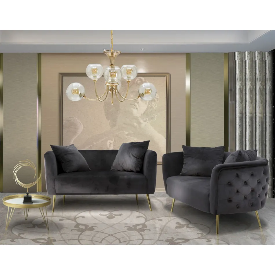 Sofá de Dois Lugares em Veludo Designer, Estrutura em Madeira e Ferro - Renita Viadurini