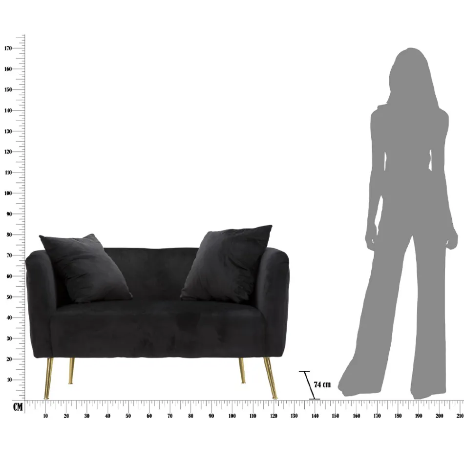 Sofá de Dois Lugares em Veludo Designer, Estrutura em Madeira e Ferro - Renita Viadurini