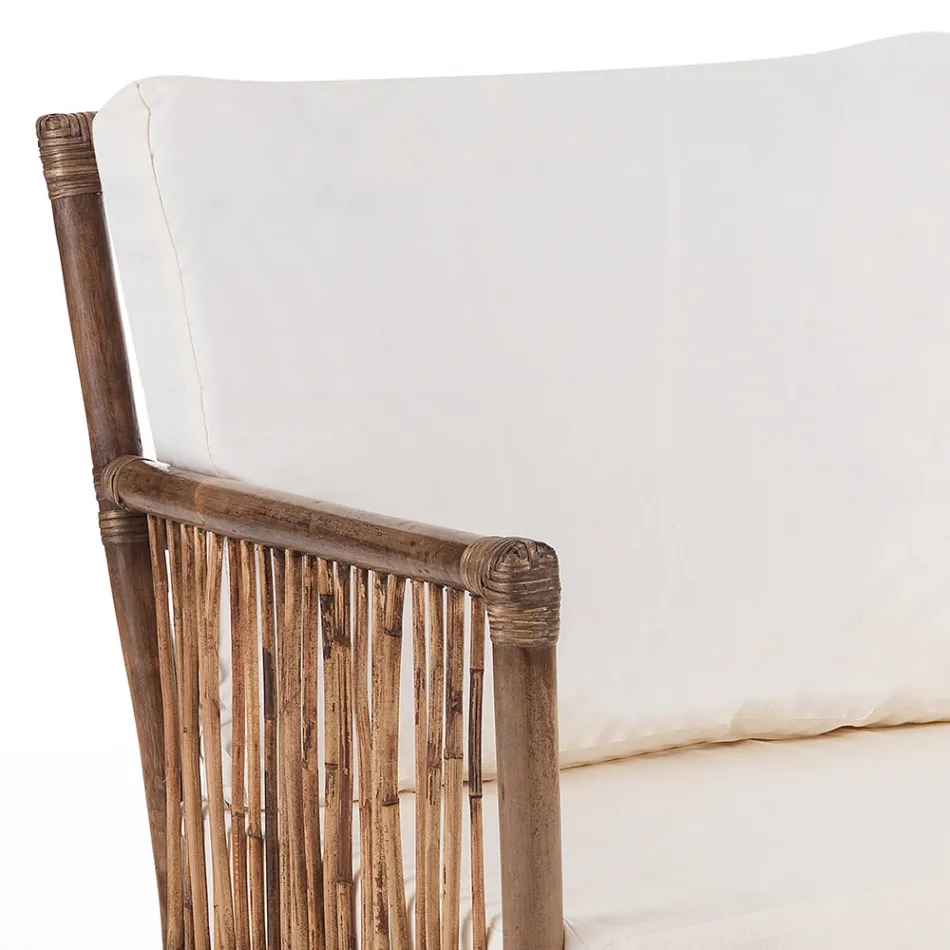 Sofá de 2 Lugares Exterior e Interior em Rattan e Almofadas 100% Algodão - Boire Viadurini