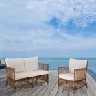 Sofá de 2 Lugares Exterior e Interior em Rattan e Almofadas 100% Algodão - Boire Viadurini