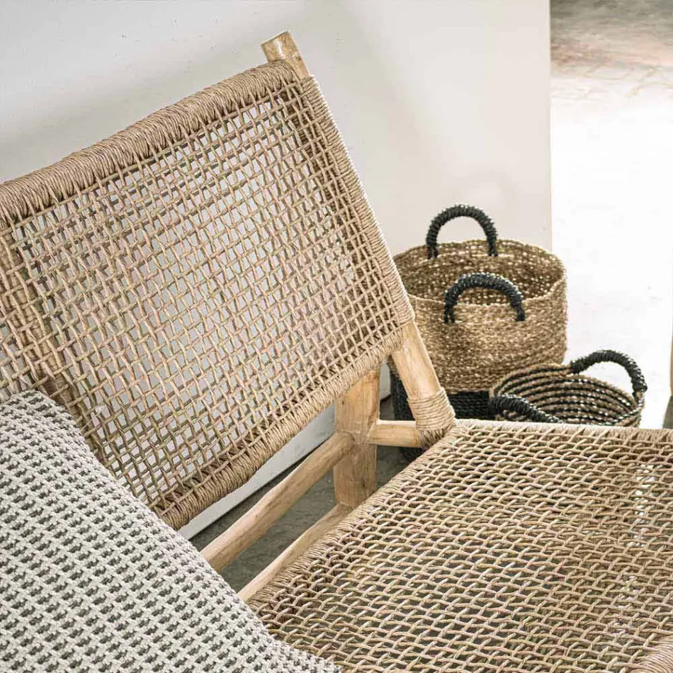 Sofá Outdoor 2 Lugares em Ramos de Teca e Fibra Sintética - Tecno Viadurini