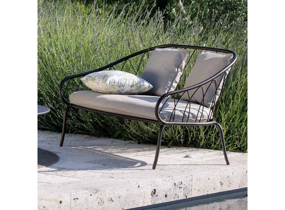 Sofá de jardim de 2 lugares em metal e almofada Made in Italy - Fontana Viadurini