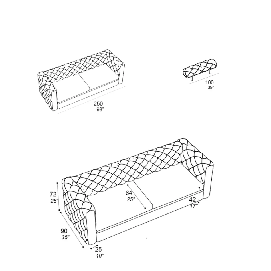 Sofá de 2 lugares para sala de estar com apoio de cabeça reclinável Fabricado na Itália - Unleashed Viadurini