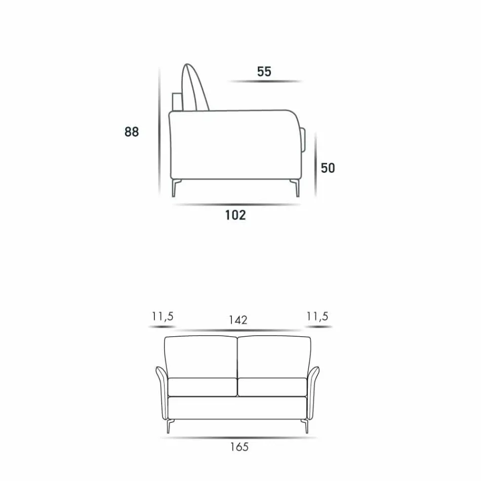 Sofá 2 lugares maxi L.165cm imitação de pele / tecido made in Italy Erica Viadurini