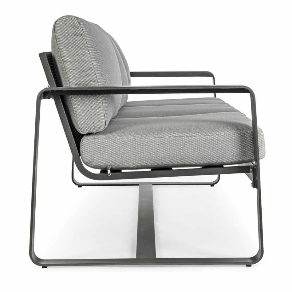 Sofá de 3 lugares ao ar livre com almofadas nas costas e assento em tecido - Mirea Viadurini