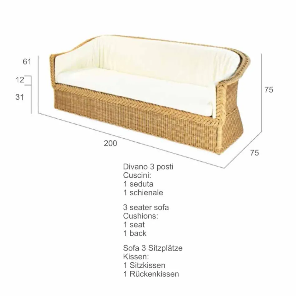 Polietileno exterior de 3 lugares trançado na mão de Oslo Viadurini