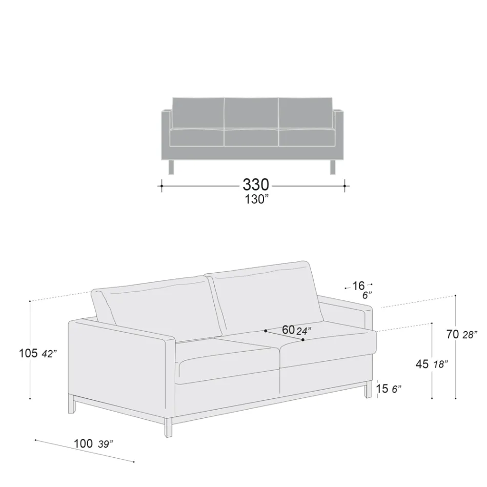 Sofá de sala de 3 lugares em couro, madeira e metal fabricado na Itália - Bizzarro Viadurini